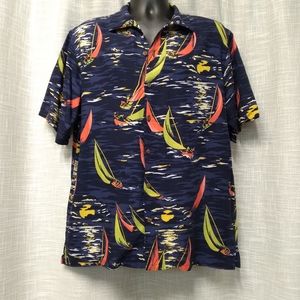 RALPH LAUREN POLO Blue Sail Boat Short Sleeve Shirt Mens SZ Large
